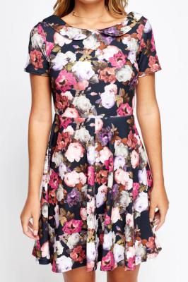 Collard Floral Skater Dress